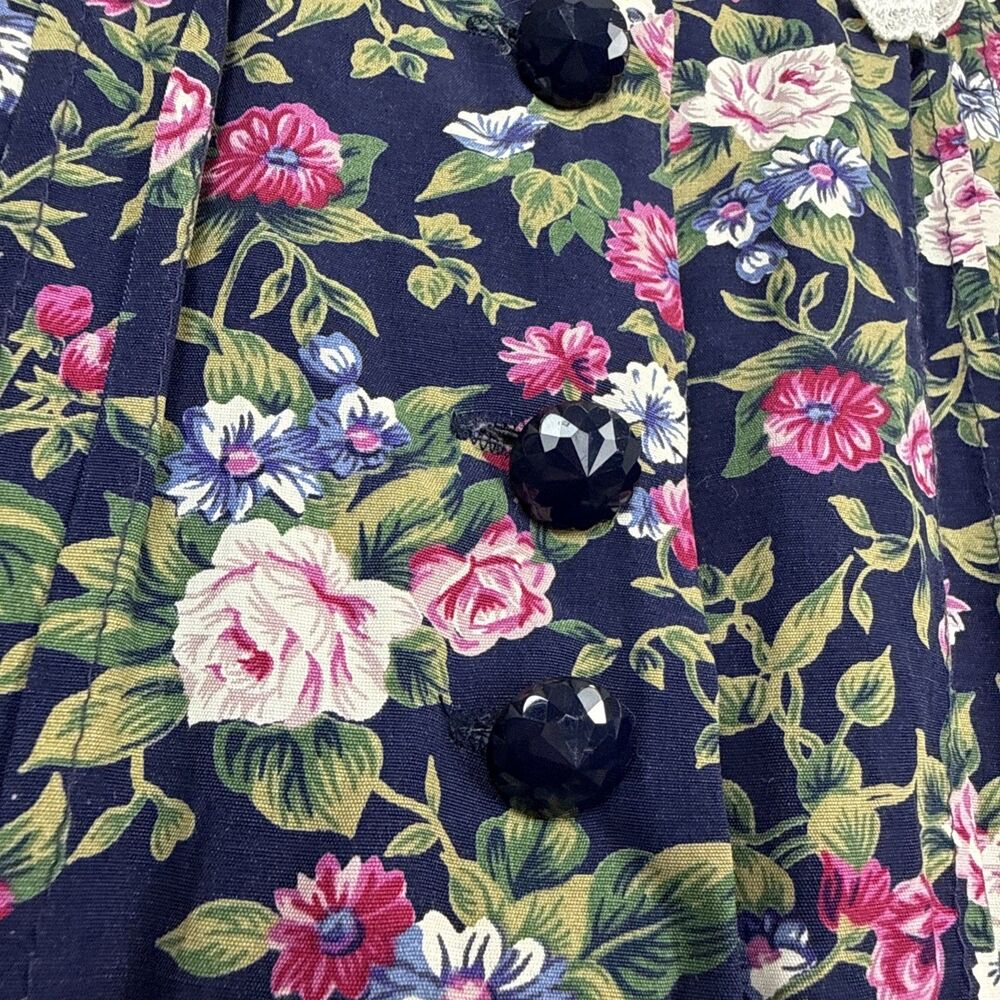Vtg Floral Midi Dress M Petite Lace Collar Belt Modest Twee Grandma Cottage 80s - Picture 4 of 15